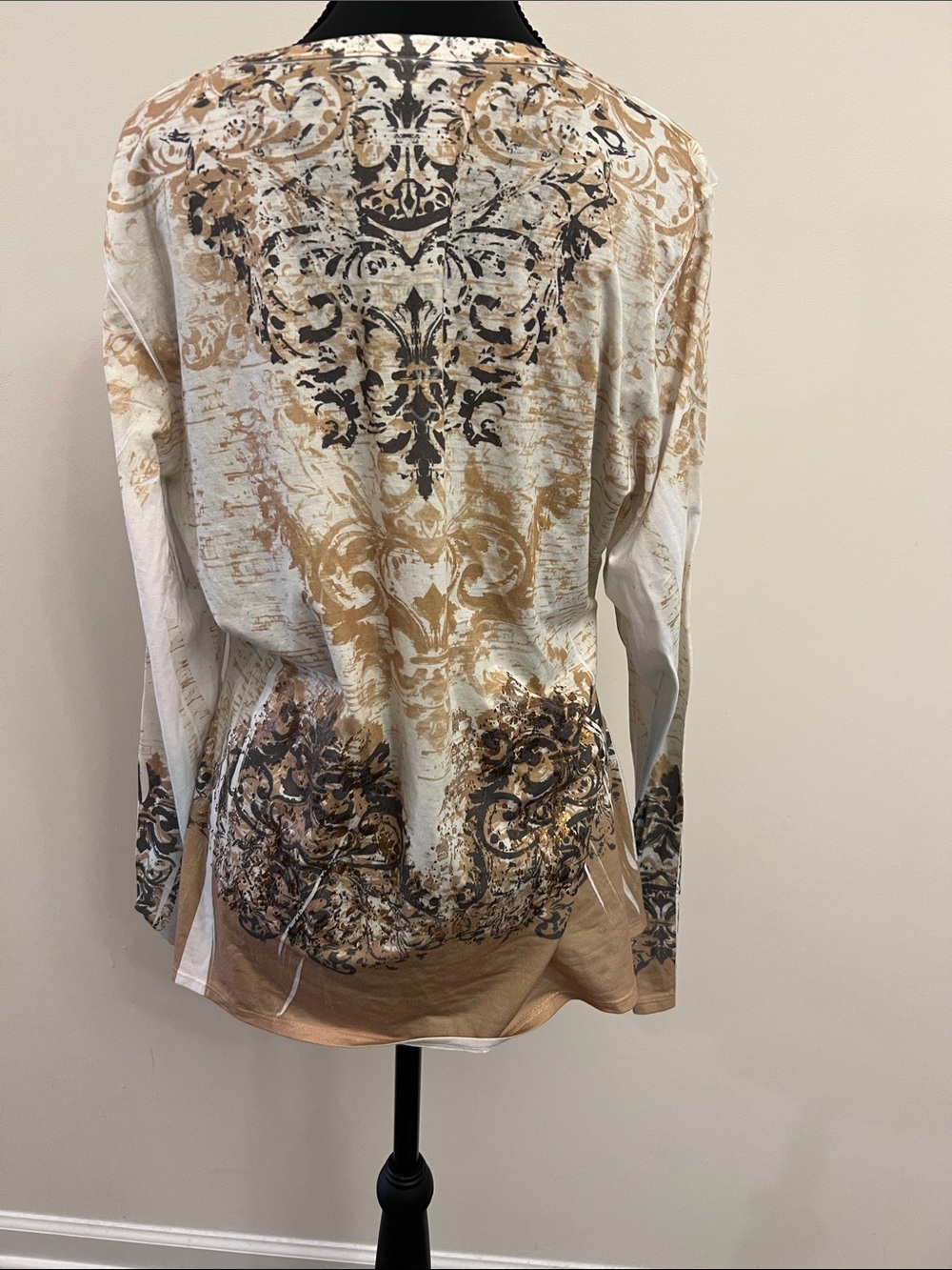 Cache Long Sleeve V-Neck Printed Top - Cream, Brown & Tan - Picture 3 of 8